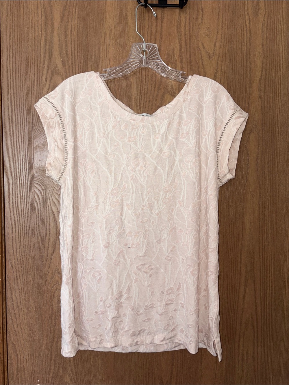 Rose & Olive Pale Pink Floral Short Sleeve Embroidered Top